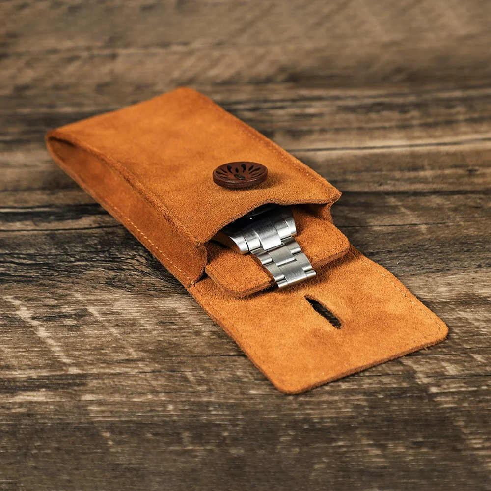 Weiche Kuh Wildleder Leder Uhrengehäuse Uhren Taschen mit Einsätzen tragbare Reise uhr Lagerung für