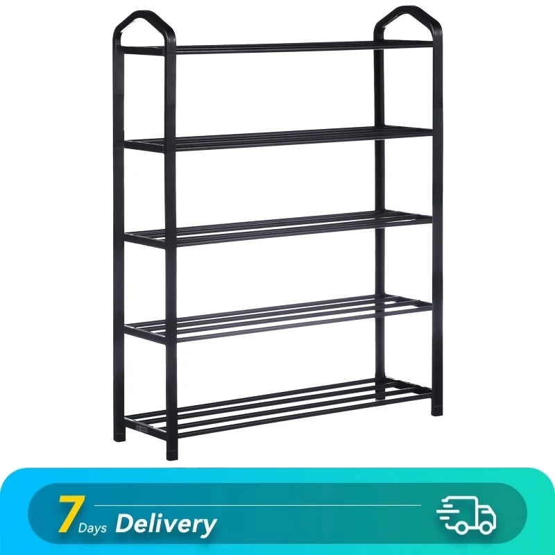 5-Tier Stackable Shoe Rack 15-Pairs Sturdy Shoe Shelf Storage Black Shoe Tower for Bedroom Entryway Hallway and Closet[US-W]