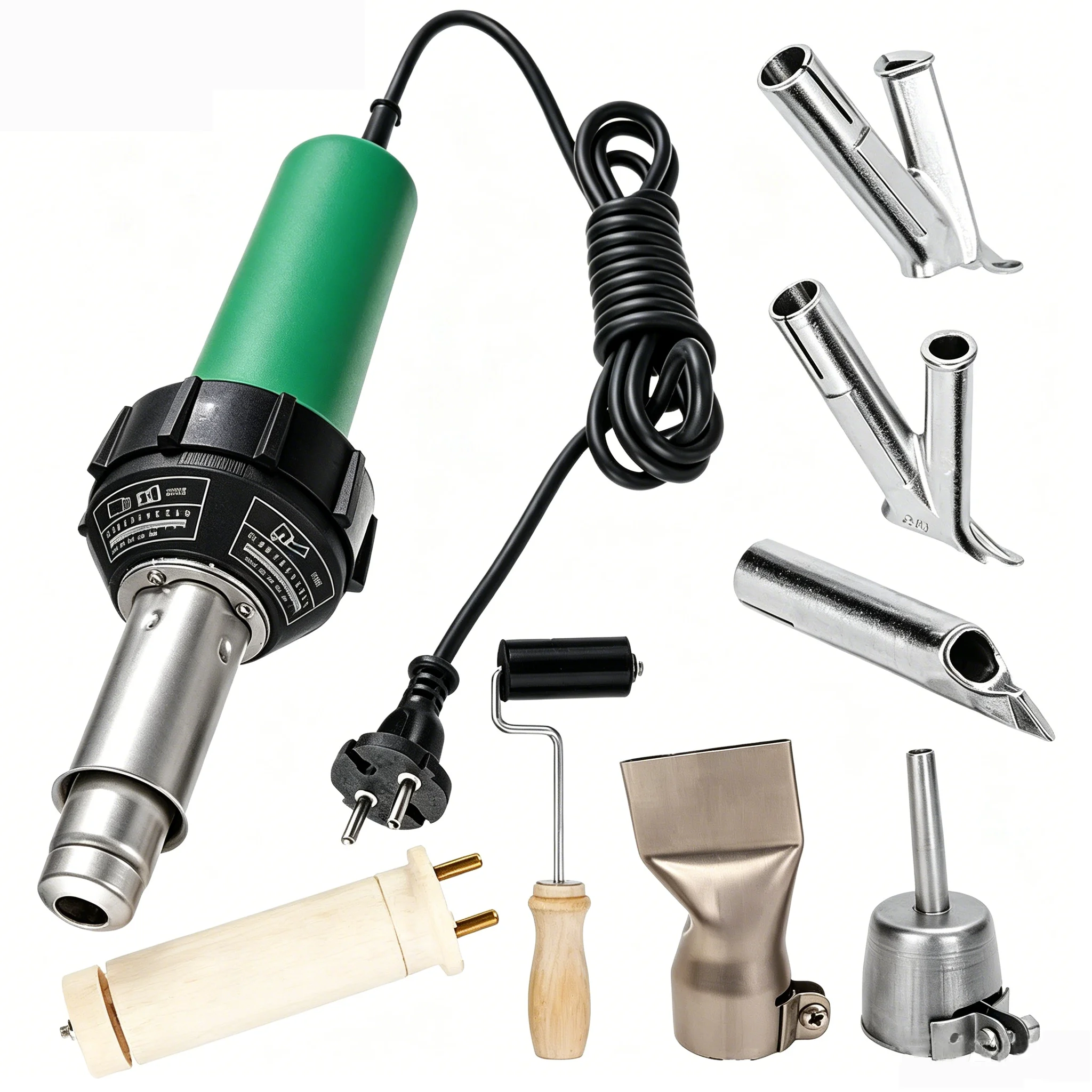 DWiusty AC220V 1600W Kunststoff-Schweißpistole Elektrische Heißluftpistole Kunststoff-Schweißbrenner + Heizkern + Flachkopf-Zubehör