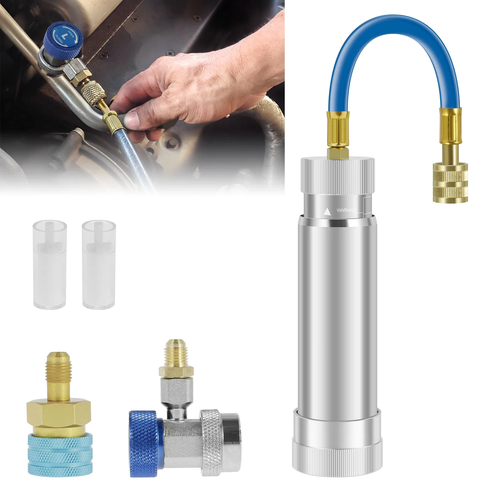 1/4 "System wtrysku oleju do klimatyzacji samochodowej z niskim szybkozłącze adaptera R1234YF/R134A System czynnika chłodniczego do wtrysku barwnika — zdjęcie 2