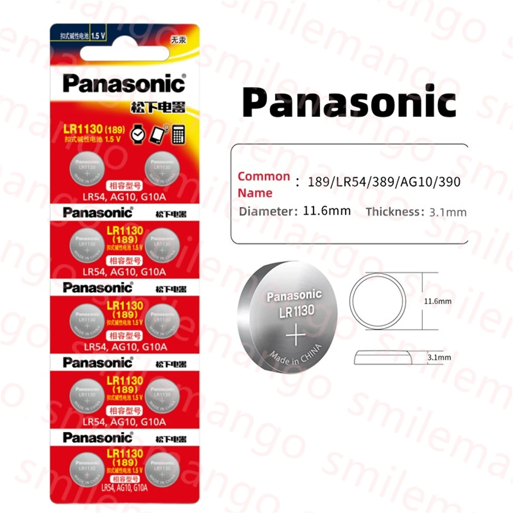 Щелочные кнопочные батарейки Panasonic AG10 LR54, 20 шт., 1,55 в, SR54 389 189 LR1130 SR1130