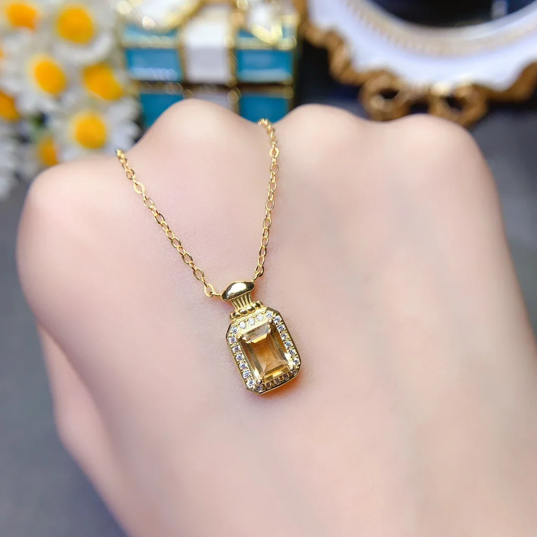 KJJEAXCMY girls' 7x5mm pure natural yellow crystal necklace pendant 925 sterling silver electroplated gold clearance sale,