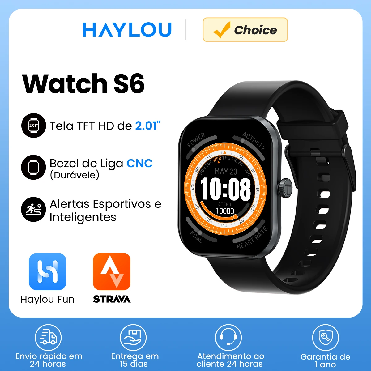 Relógio Inteligente HAYLOU Watch S6 com Chamadas de Voz, Monitoramento de Saúde Masculino, IP68 à Prova D'água, Notificações Inteligentes, Assistente 