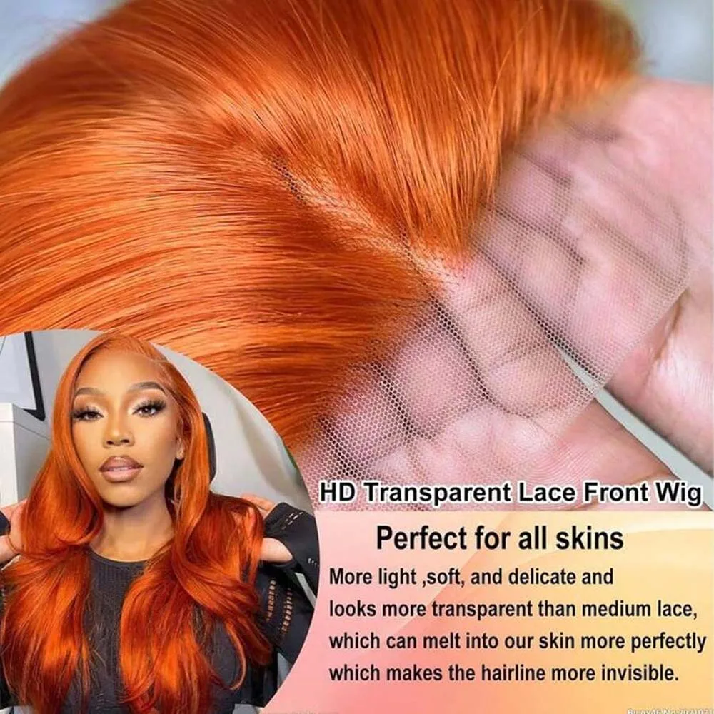Ginger Wig Human Hair Oranger Ginger Lace Front Wigs Human Hair Straight 13x4 HD Lace Frontal Wigs Human Hair With Baby Hair 350