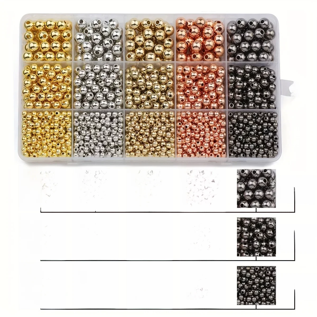 1500 sztuk 4/6/8MM CCB srebrny/złoty kolor zestaw do samodzielnego montażu pudełko okrągłe luźne koraliki Spacer na bransoletkę naszyjnik akcesoria do wyrobu biżuterii — zdjęcie 2