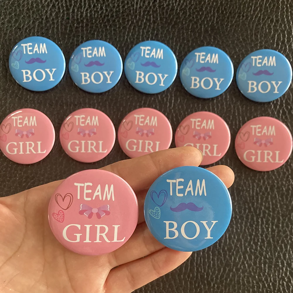 

12Pcs Set Gender Reveal Button Pins Team Boy Girl Button Pins Baby Shower Party Favors Gender Reveal Party Supplies Pink Blue