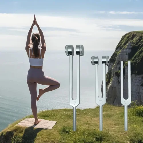 Imagen 2 del producto Juego de diapasones curativos de chakras, diapasones de aleación de aluminio de 128 Hz, 256 Hz, 512 Hz para terapia curativa de sonido, yoga, meditación
