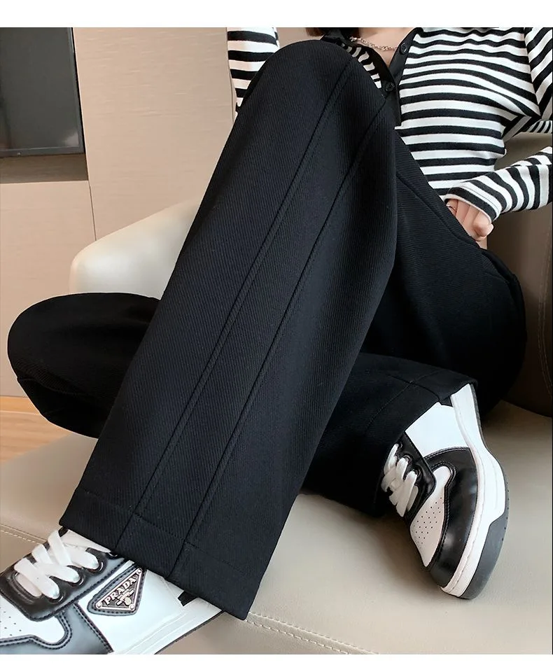 Damen High-Waist Loose Sweatpants mit Kordelzug, Harem-Stil, lässige gerade Hose, weite Baggy-Hose in Grau und Schwarz, Bodenlange Hose – Detail 10