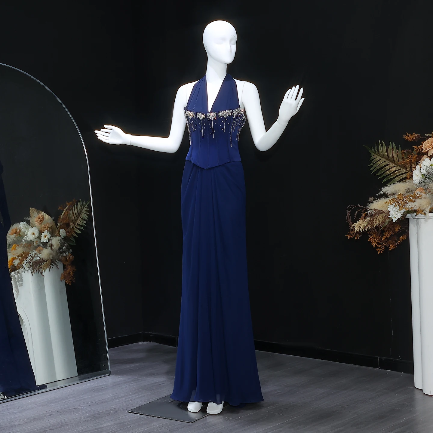 샤론은 여성을위한 인어 크리스탈과 두바이 우아한 핑크 홀터넥 이브닝 드레스를 말했습니다. 웨딩 공식 가운 SF515 맞춤형