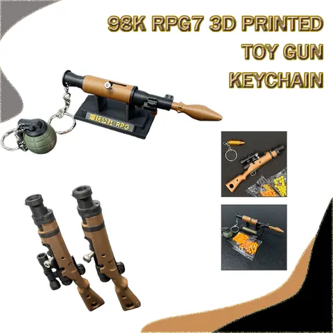 98K RPG7 3D Printed Toy Gun Keychain Blaster BB Gun Toy Keychain with Launch Ball Decompression Toy Backpack Pendant Finger Gun