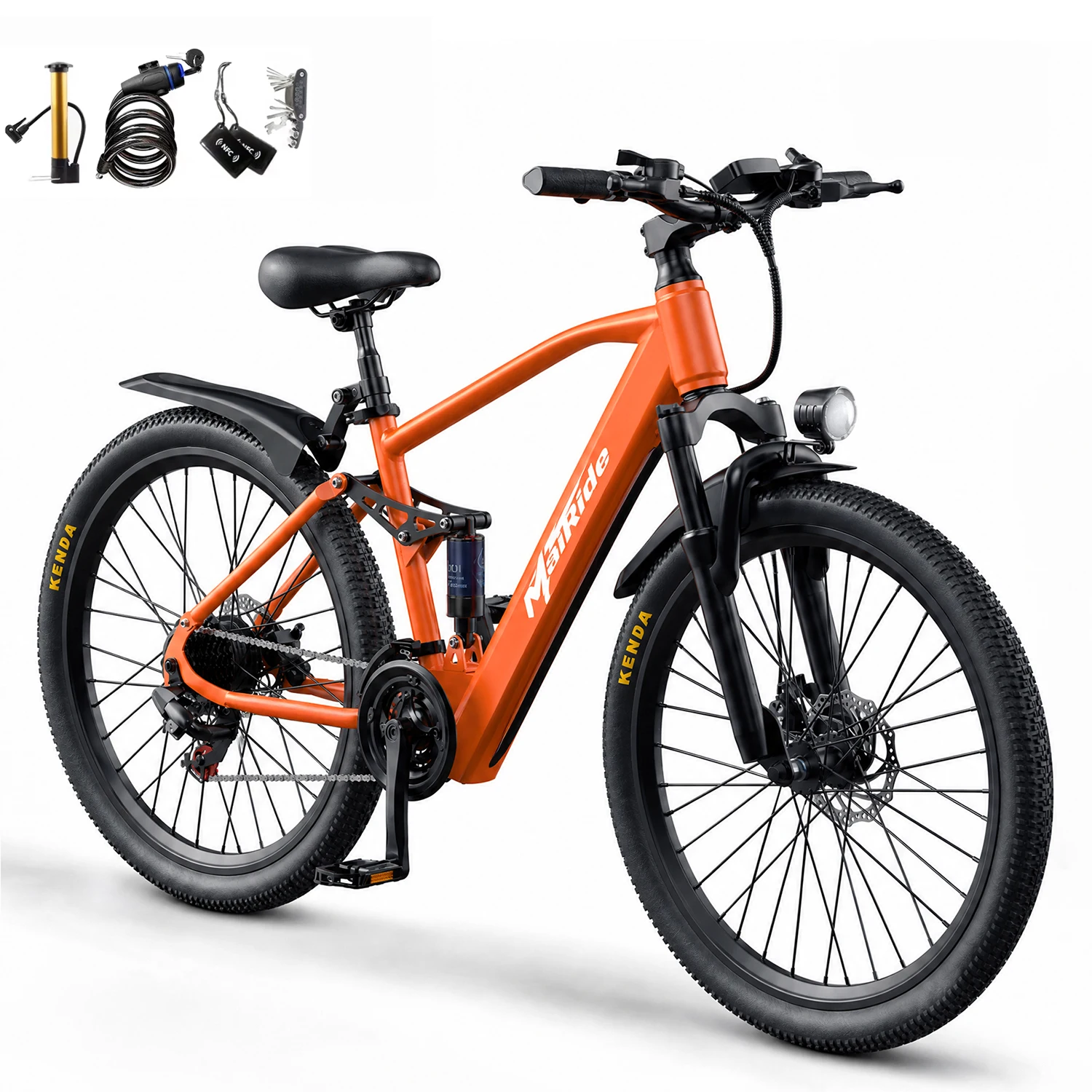 Gt900 Elektro-Mountainbike für Erwachsene, 26" E-MTB, 250W Motor, 36V 13Ah Akku, 21 Gänge, Doppelfederung, Scheibenbremsen, 25Km/h, 40-60Km Reichweite, Gepäckträger, NFC
