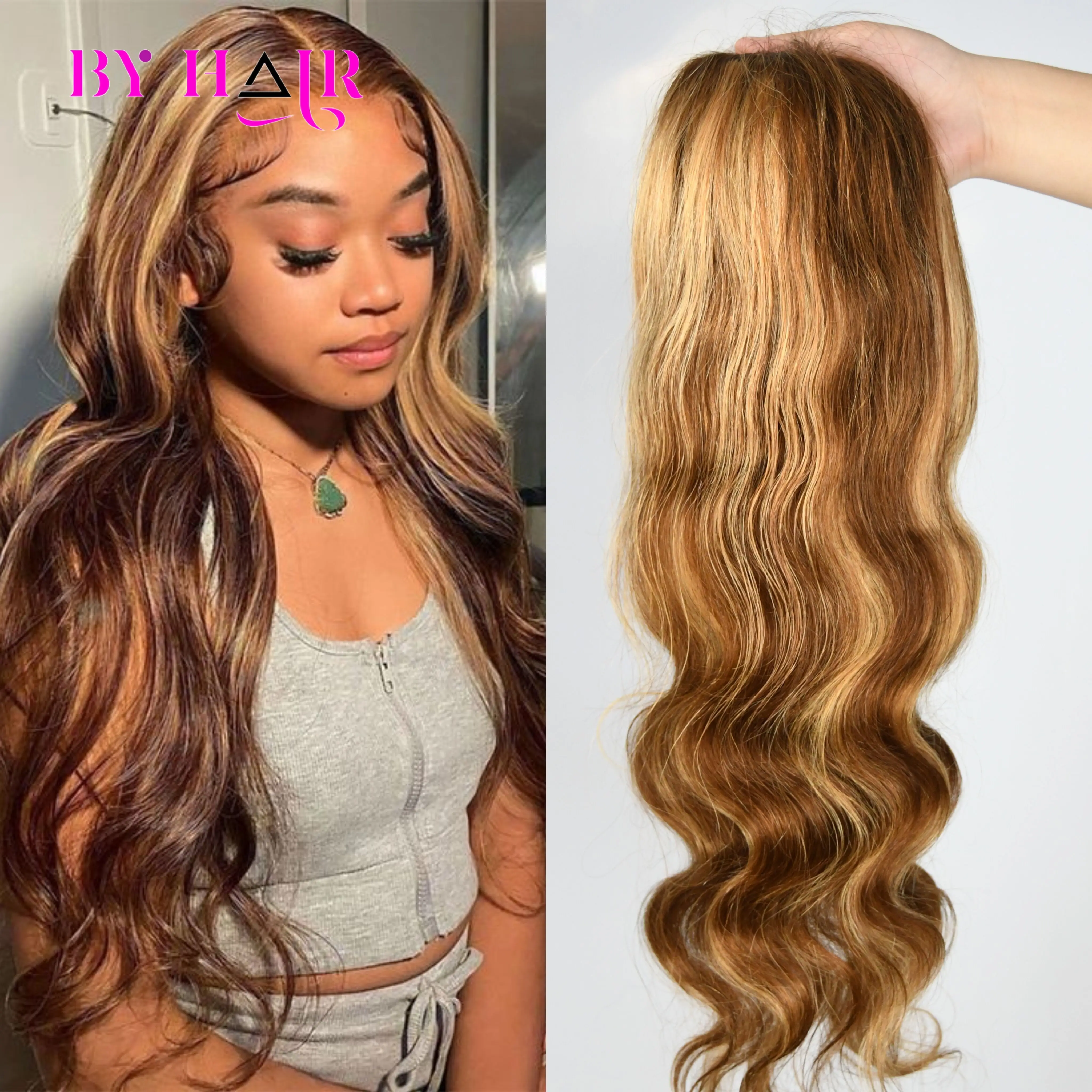 30 32 Inch Honey Blonde Colored Highlight Human Hair Wigs Brazilian Body Wave Lace Front Wigs 13x4 Transparent Lace Frontal Wigs