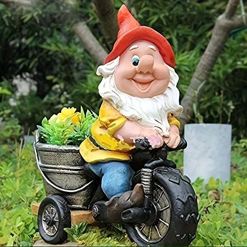 AliExpress UK 1pc, Cycling Dwarf Flower Dwarf Courtyard Statue Garden Gnome Decoration Sculpture Ornament Resin