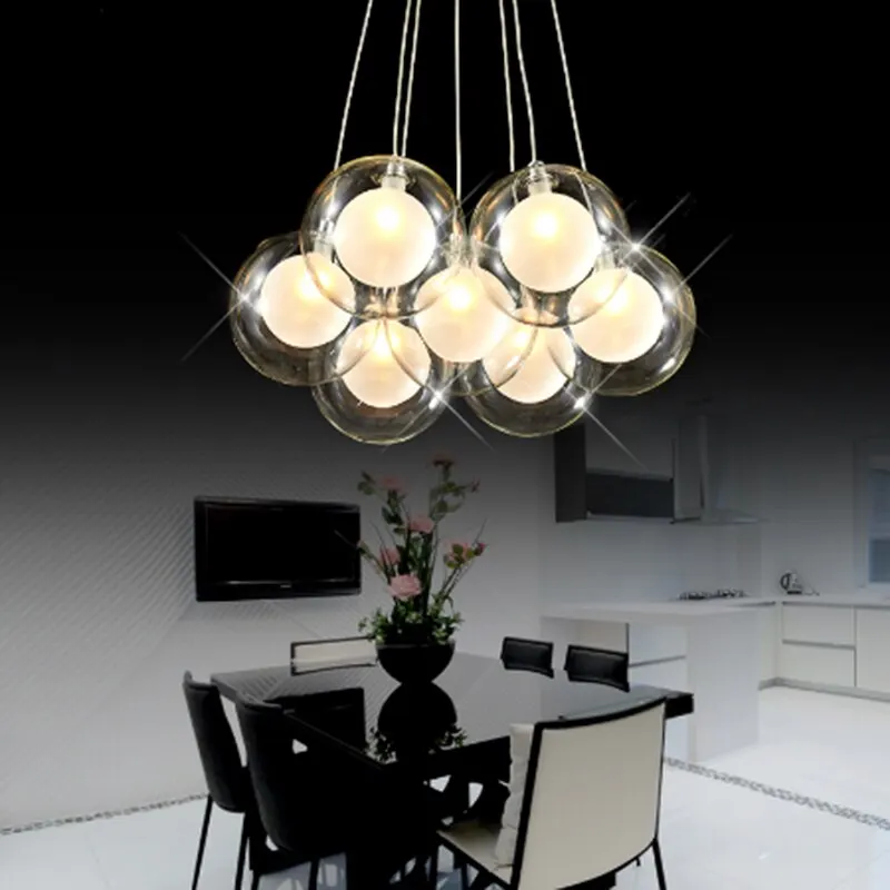 Modern Creative Clear Glass Double-deck Ball Chandelier Lamp DIY Home Deco Living Room Romantic G4 LED Bulb Pendant Light