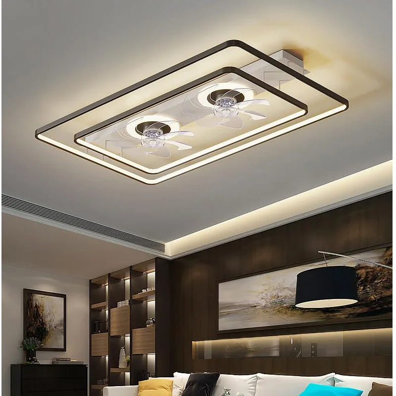 Large Long Rectangle Ceiling Fans Light App Remote Control Dimming Ceiling Fans Two Fans Ceiling Light 110V 220V Black Gold Fans