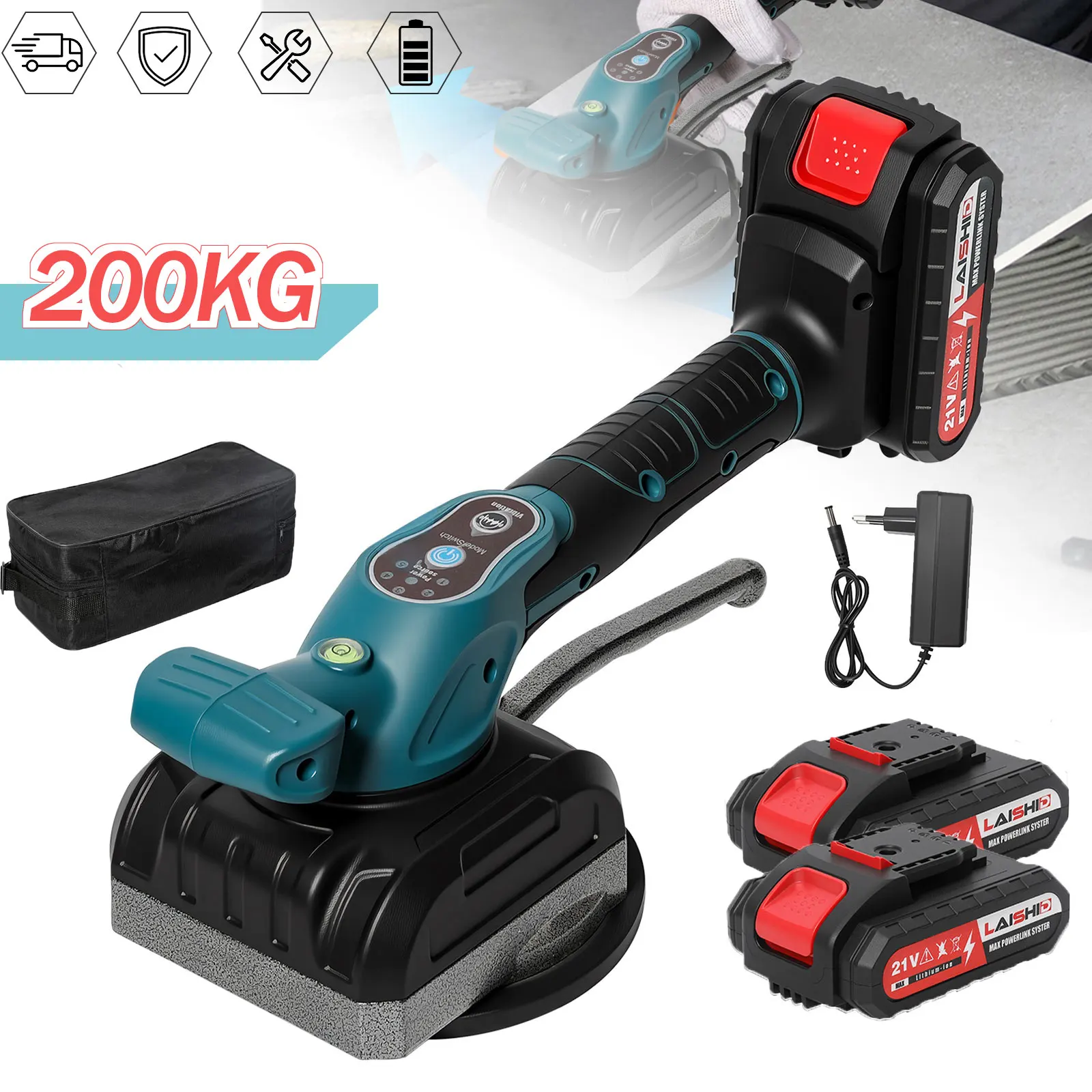 Machine à carreler 200 kg, vibrateur de carreaux 800 W, ventouse, 5 vitesses, outil de nivellement automatique pour sols, compatible batterie 21 V
