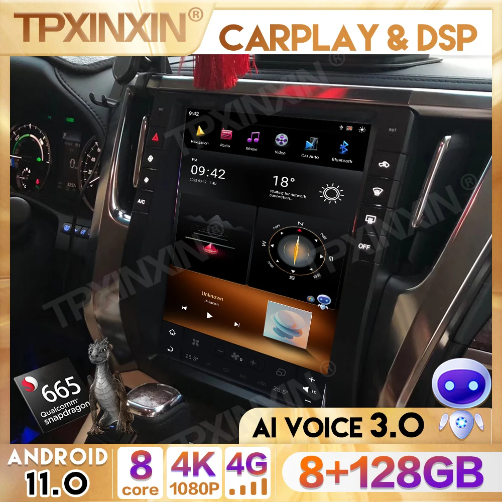 

2 din CarPlay Tesla Screen Qualcomm 665 для Toyota Alphard 2015 - 2019 Android 11 автомобильный радиоприемник мультимедийный плеер Navi Head Unit GPS