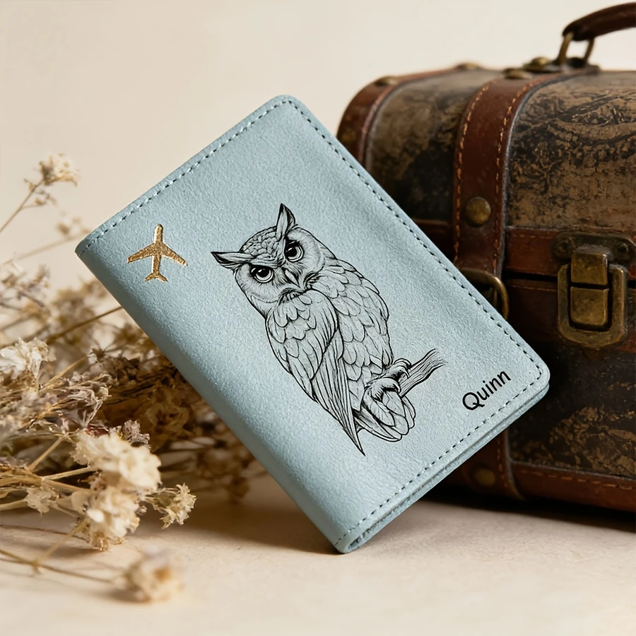 Custom Owl Pattern Printed Name Passport Holder Multi Card Slots Ultra Thin Wallet Gift Father Mother Valentine's Day Birthday view 5
