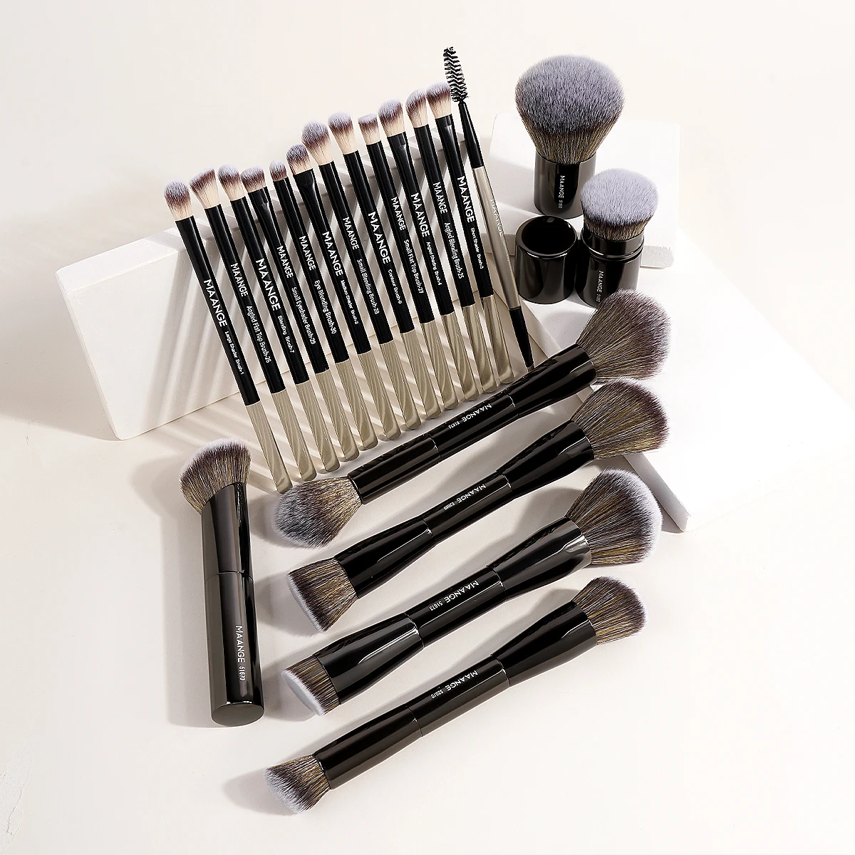 MAANGE 20 stks/set Pro Make-Up Kwasten Double Ended Foundation Concealers Blush Oogschaduw Borstel voor Vloeibare Crème Poeder Mengen