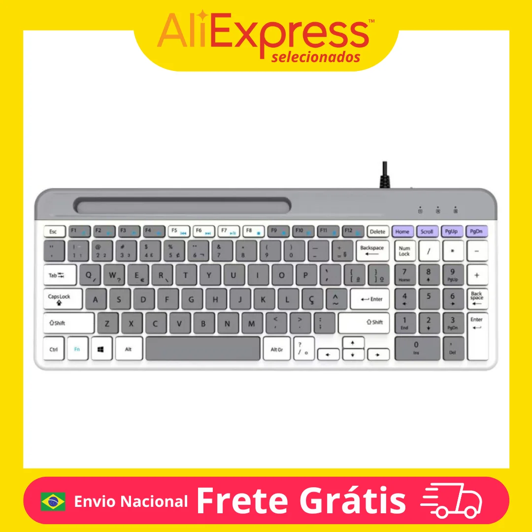 Knup Multimedia Keyboard KP-TE132 | ABNT2 with Wire, Silent Keys and Integrated Mobile Phone Support | Ergonomic Design | USB