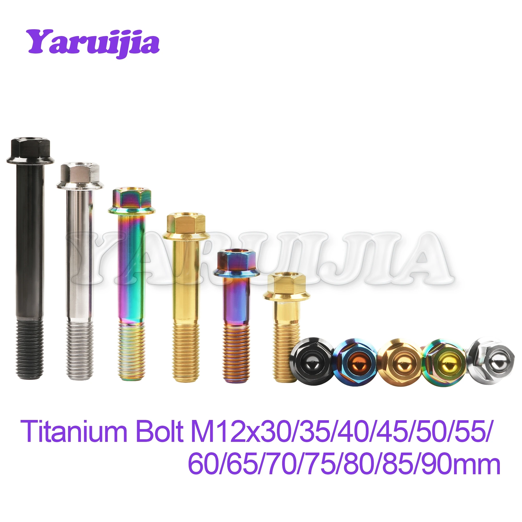 Yaruijia Titanium Bolt M12x30/35/40/45/50/55/60/65/70/75/80/85/90mm Hex Flange Head Threaded Screws for Bicycle Fixed Parts