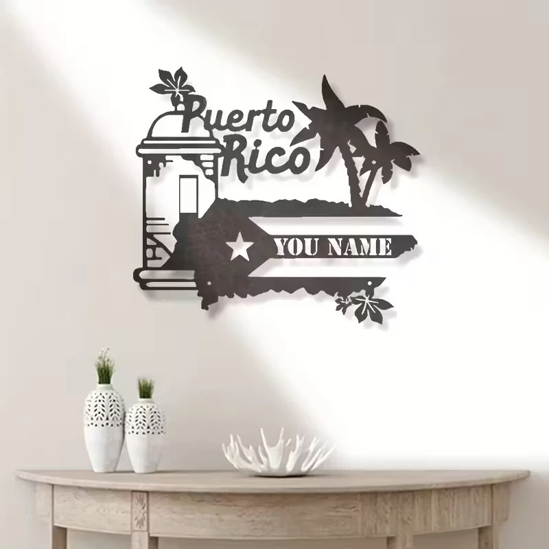 [Puerto Rico Iron Art] Personalized Puerto Rico Iron Art Metal Flag Decor | Durable Indoor/Outdoor Hanging Sign for Home