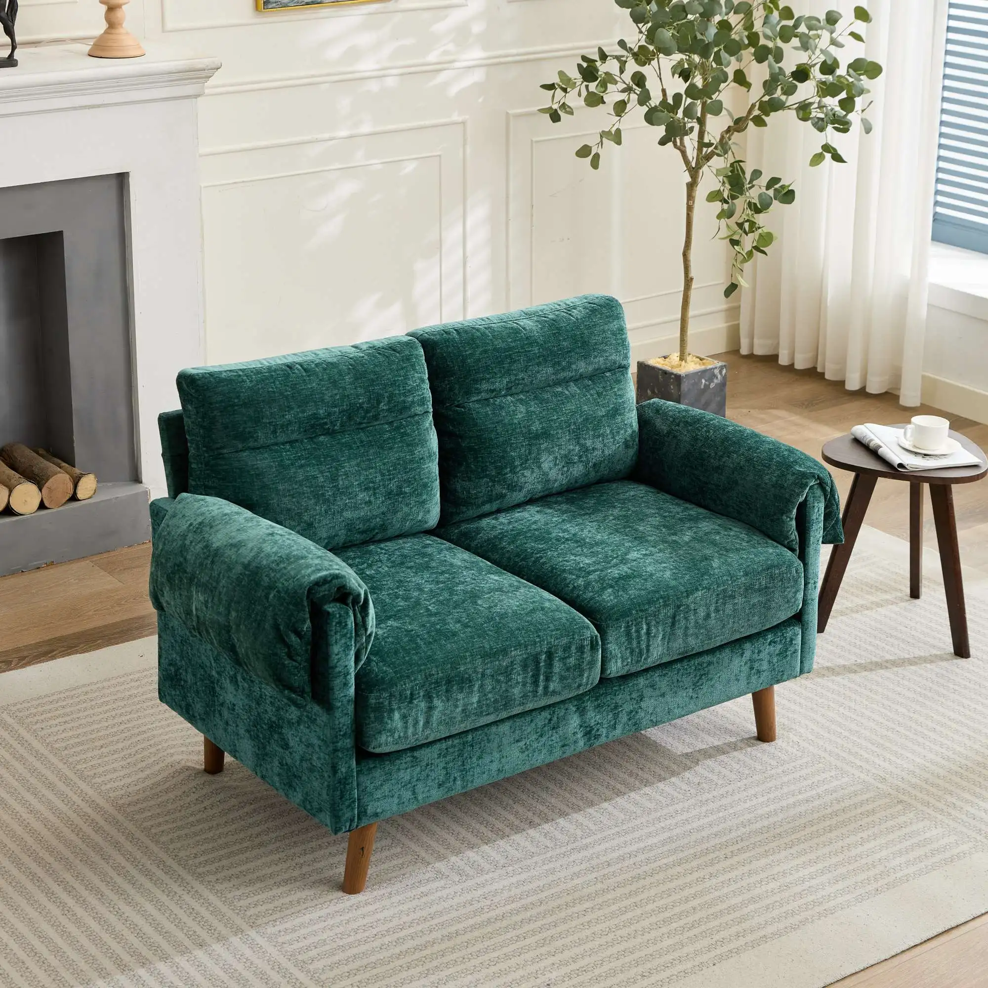 Kompaktes 2‑Sitzer Chenille Loveseat Sofa, Couch mit weichem Plüschstoff, üppige Polsterung & Kunstholzbeine, platzsparendes Love Seat für Wohnzimmer, Schlafzimmer, Apartment – Smaragdgrün