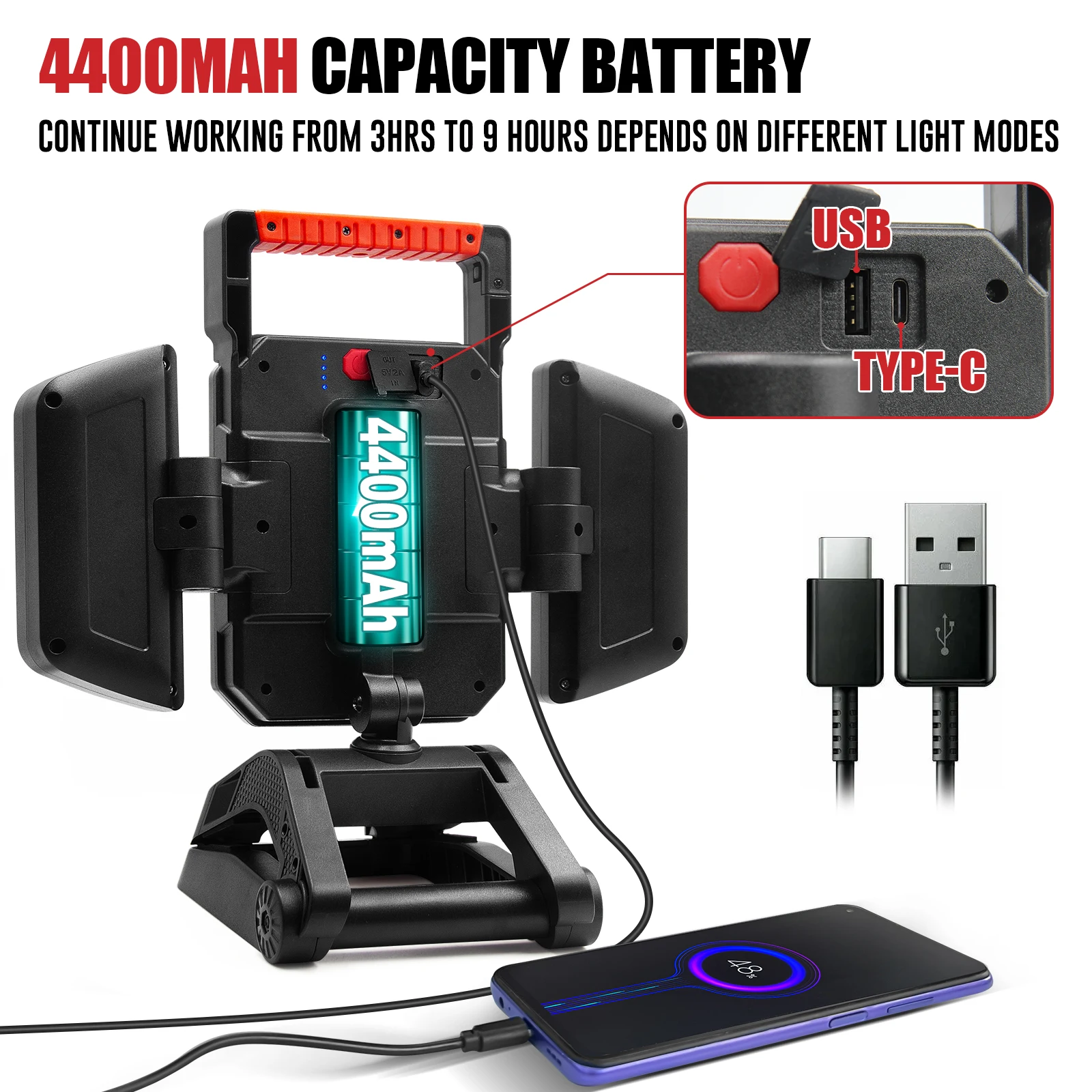 4000LM LED Work Light Rechargeable with Clamp 40W Magnetic Work Light Battery Powered 5 Light Modes Portable Battery Work Light