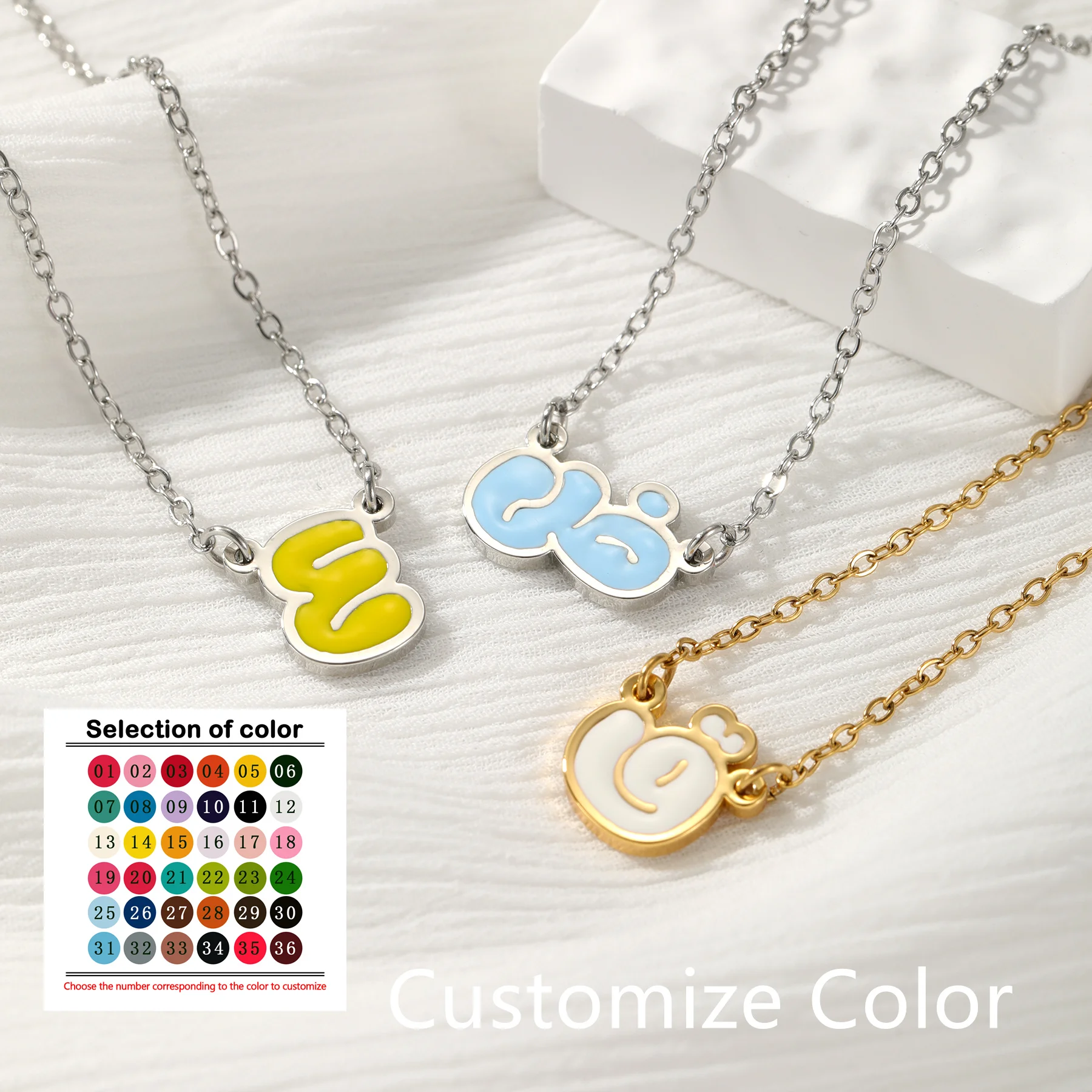 

Personalized Bubble Letter Necklace Arabic Letter Pendant 18K Gold Plated Arabic Initials Stainless Steel Necklace Gift for Her