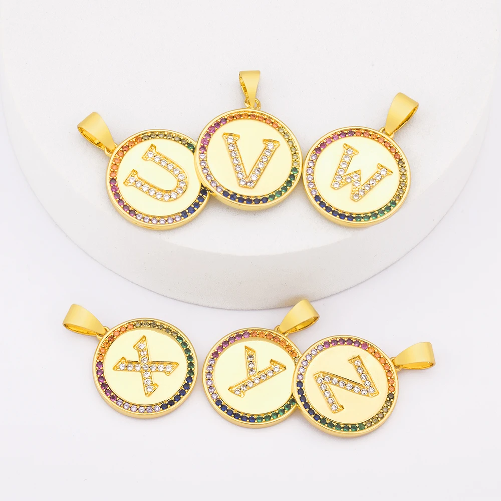Luxury A-Z Initial 26 Letters Pendant Charm DIY Necklaces Rainbow Zircon Wholesale Handmade Jewelry Accessories Supplies