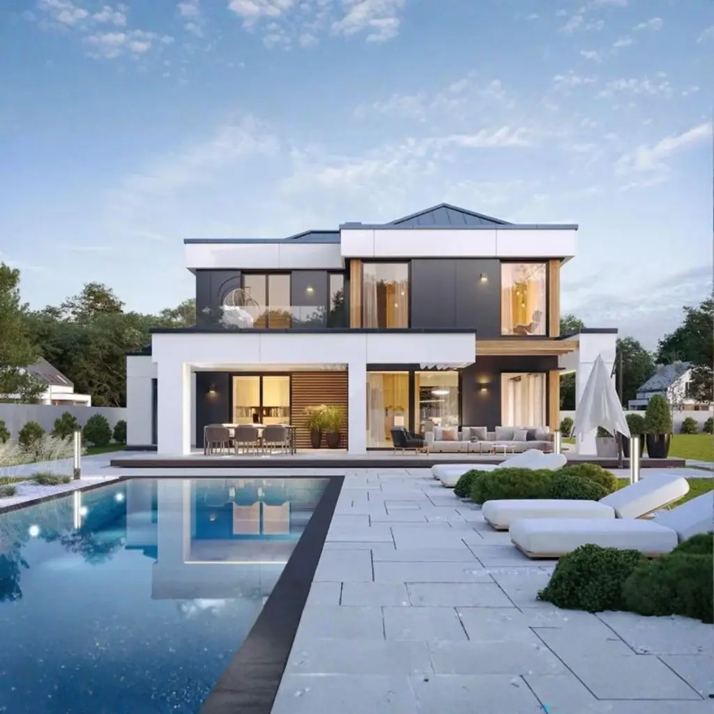 

Modern Loft House Plan (Printed Plans) 16x18m | 3-Bedroom Home Blueprints w/ Garage, Office | 200 m2 Villa Building Plans