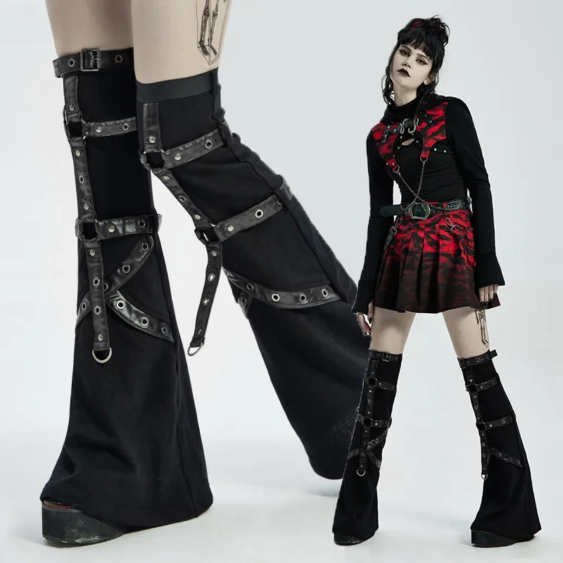 REDDACHIC-Jambières gothiques élastiques pour femmes, Cache-bottes en cuir SFP, Chaussettes gothiques pour filles, Bandage punk, Rave