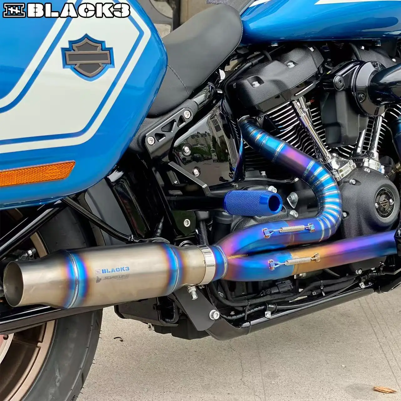Thai Rabbit × Black3 Co-branded 2-into-1 Titanium Full DS Exhaust, Ultra Light Pipe For Harley Low Rider ST Breakout Modificatio