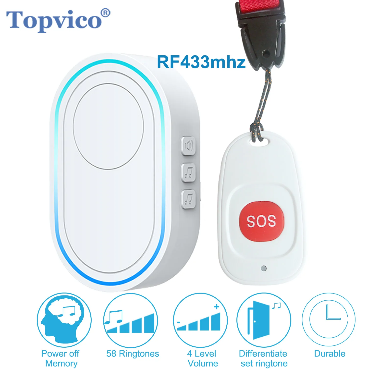 Topvico SOS Button Wireless Elderly Panic Alarm System Caregiver Pager Nurse Emergency 433mhz Watch Call Senior Old People