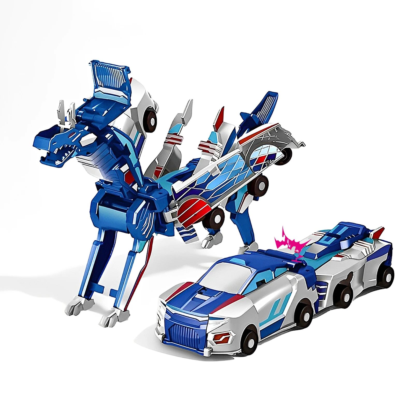 Magnetic Dinosaur Transformer Car Toy, 2-in-1 Magnetic Cars That Transform into Flying Dragon Deer and Unicorn, Automatic Colli