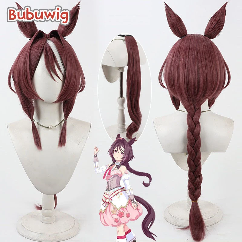 Bubuwig Synthetic Hair Sakura Chiyono O Cosplay Wigs Uma musume: Pretty Derby Sakura Chiyono O 80cm Wine Red Wig Heat Resistant