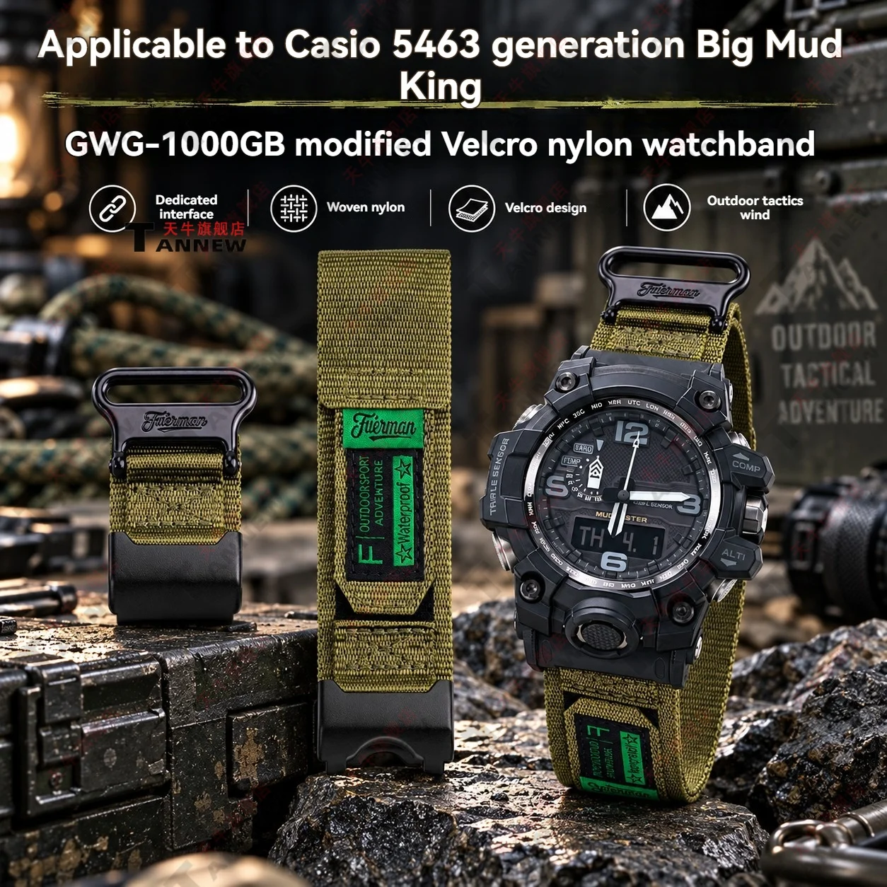 Lightweight Woven Nylon Strap for Casio G-Shock Mudmaster GWG-1000 Module 5463 Waterproof Breathable Outdoor Sport Band