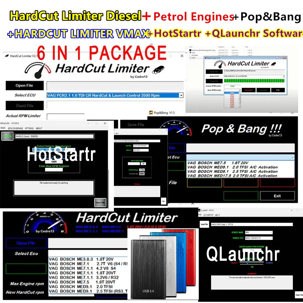 2023 Hot 6 IN 1 New HardCut Limiter Diesel + Petrol Engines + Pop&Bang + HARDCUT LIMITER VMAX+ HotStartr + QLaunchr Software