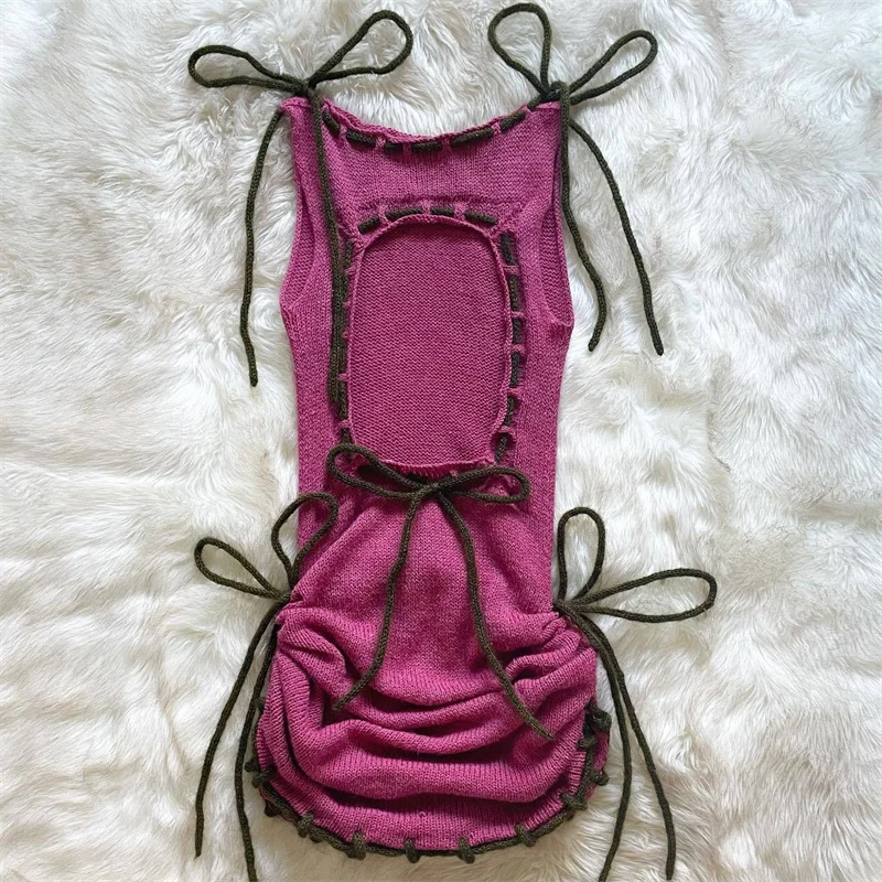 Estate sexy senza maniche senza schienale con lacci con coulisse vestito dalla fasciatura spiaggia all'uncinetto bikini cover-up costumi da bagno donna costume da bagno beachwear