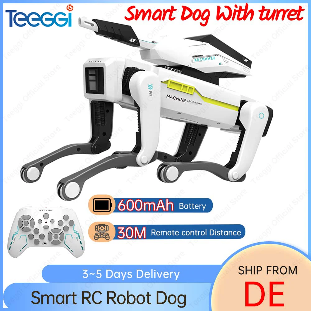 Teeggi multifunción RC perro mecánico con Clip eléctrico RC inteligente Robot perro con torreta educativo Robot inteligente juguete para regalo