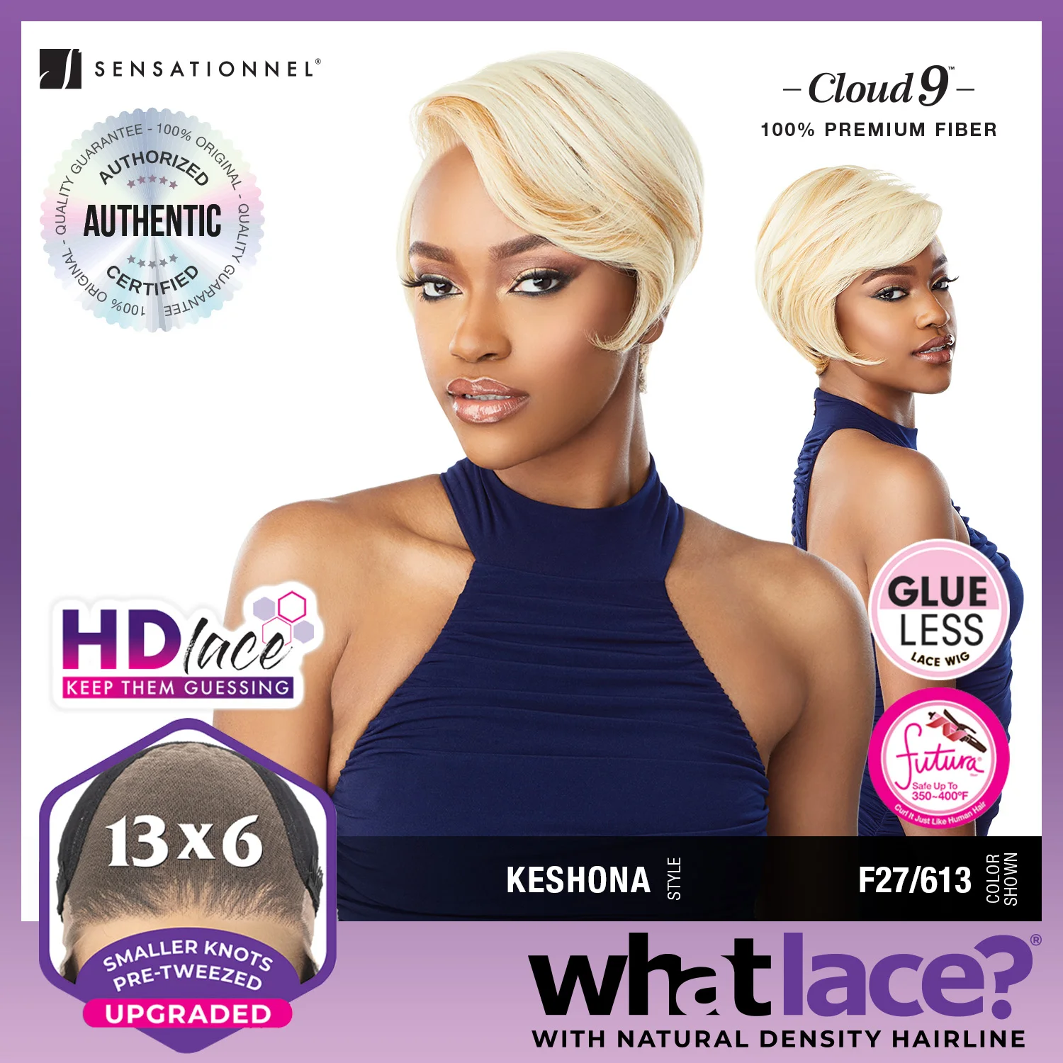 Sensationnel Cloud 9 What Lace HD Lace Front Wig 13X6 Keshona - Bob, Natural Hairline, Soft Texture, Effortless Style