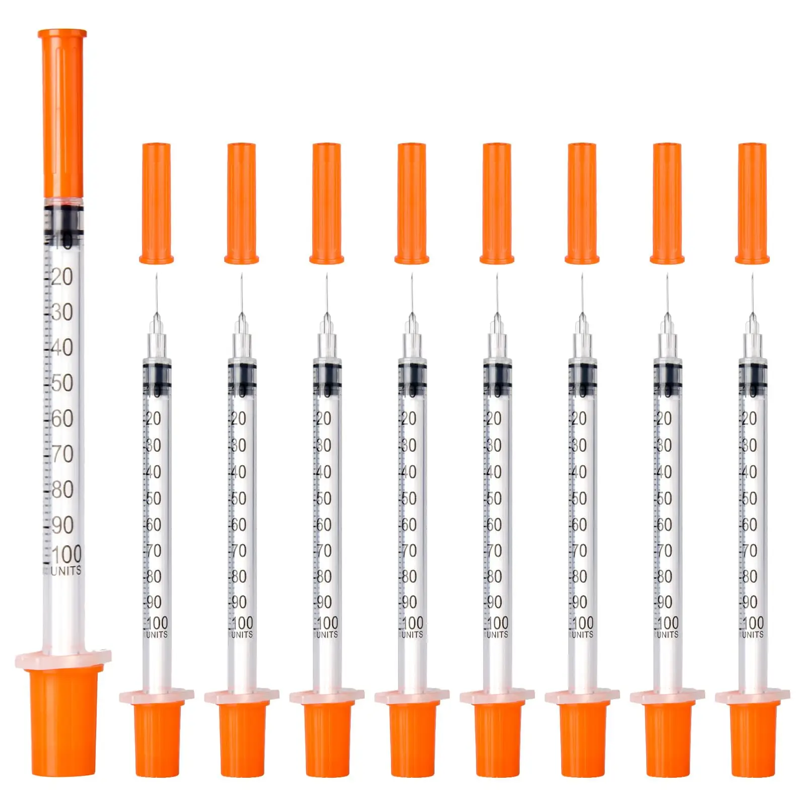 

Wholesale Price 100pcs/box 1ml 30G*13mm Disposable Orange Top Sterile Safety Insulin Syringe for Lab,animal