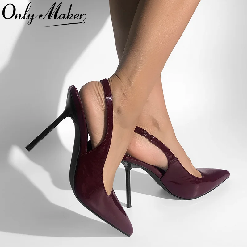 

Onlymaker Women Pointed Toe Burgund Stiletto Heels Slingback Stretch Slip-on Pumps Backless Fashion Thin Heels Sandals