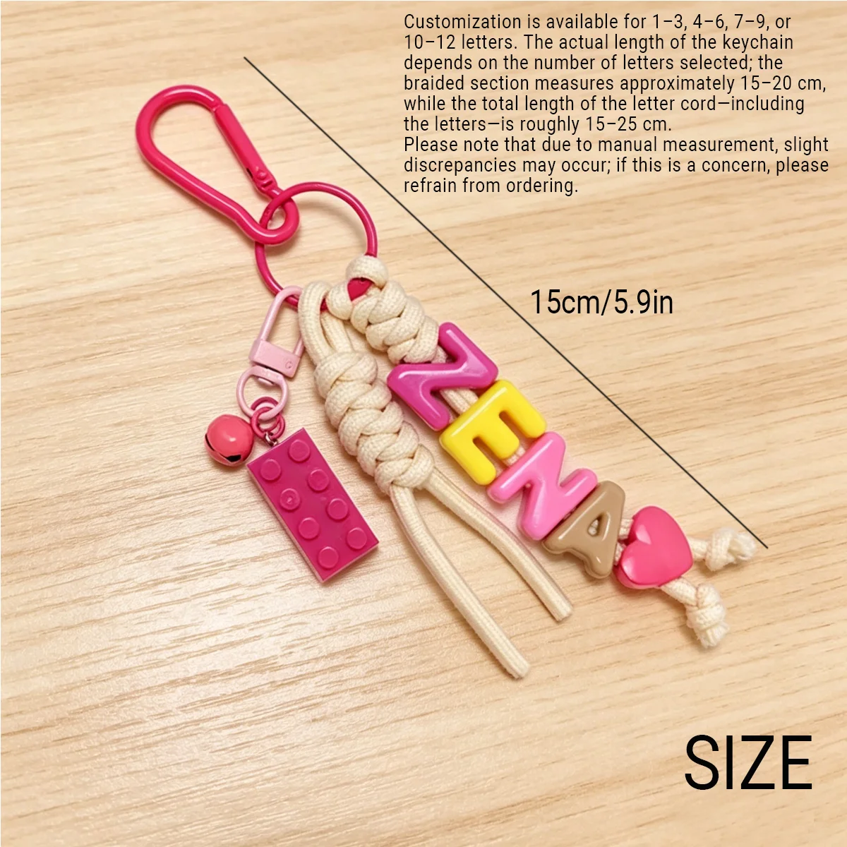 1 Stück personalisierter Schlüsselanhänger mit Quaste und Glöckchen – handgefertigter geflochtener Taschenanhänger, personalisiertes Taschenaccessoire, Abschlussgeschenk – Detail 14