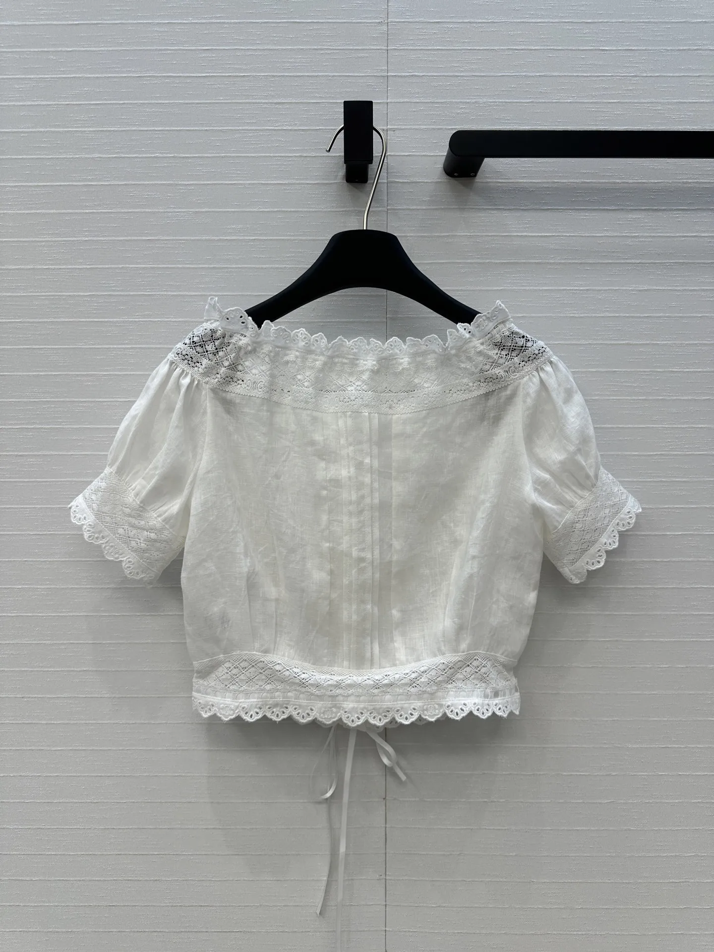 

High quality spring and summer women's embroidered lace linen drawstring one-piece collar set SU196