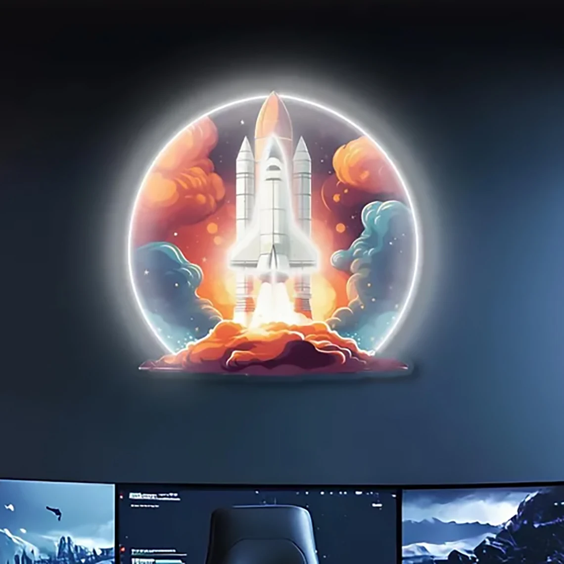 Spaceship Neon Sign UV Printed Space Shuttle Neon Rocket Wall Decor Spaceship Art Sign Rocket Signs Bedroom Home Decor