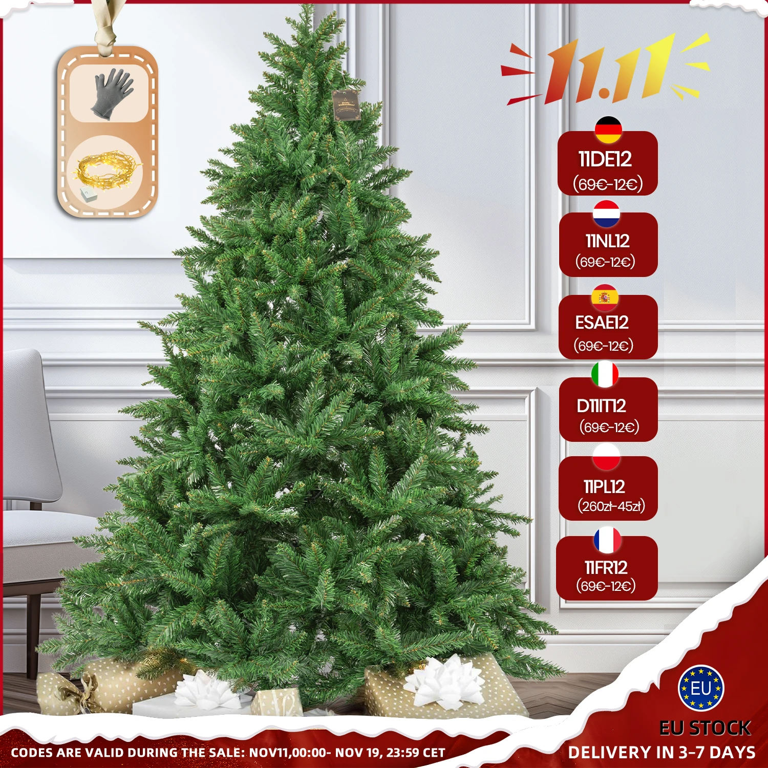 Sapin de noël artificiel en PVC, 180/210CM, avec support en métal, 1097/1400 pointes, pliable, décoration intérieure et extérieure pour fête du nouvel an