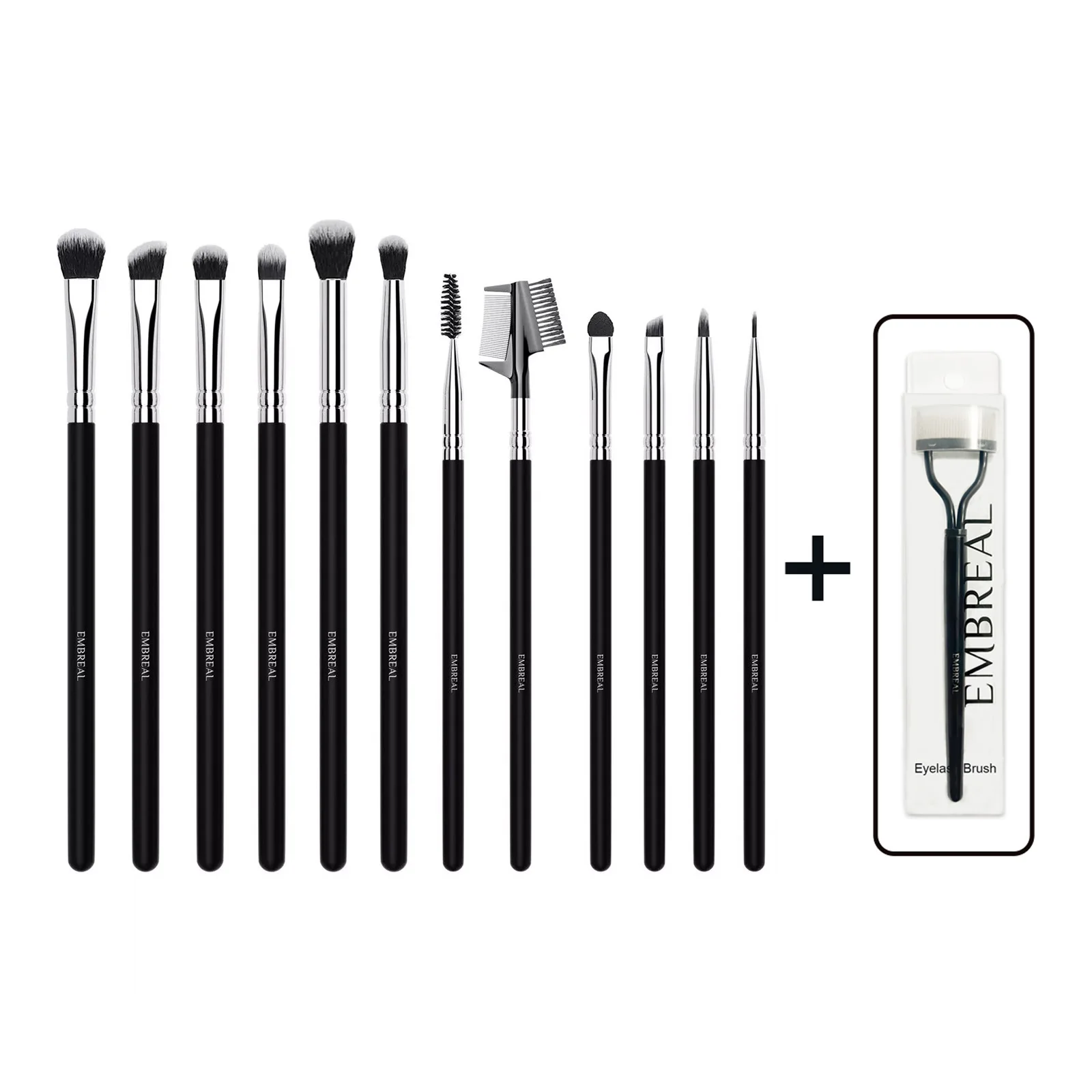 Embreal 12pcs Eye Makeup Brushes 12pcs Eyeshadow, Eyebrow, Eyeliner, Blending Brushes + Metal Lash Separator Eye Makeup Tools