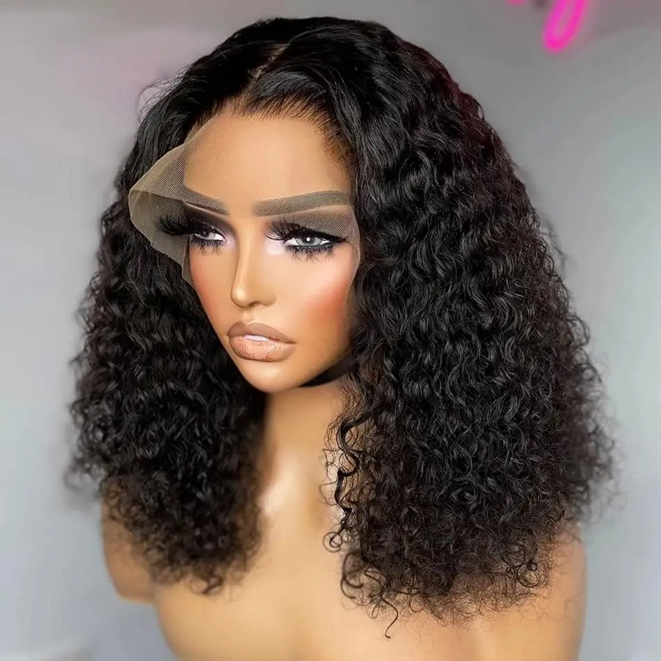 Kinky Curly Short Bob Human Hair Wigs 4x4 13x4 Transparent Lace Front Wigs For Women Human Hair Remy 4x4 Closure Soft Bob Wig