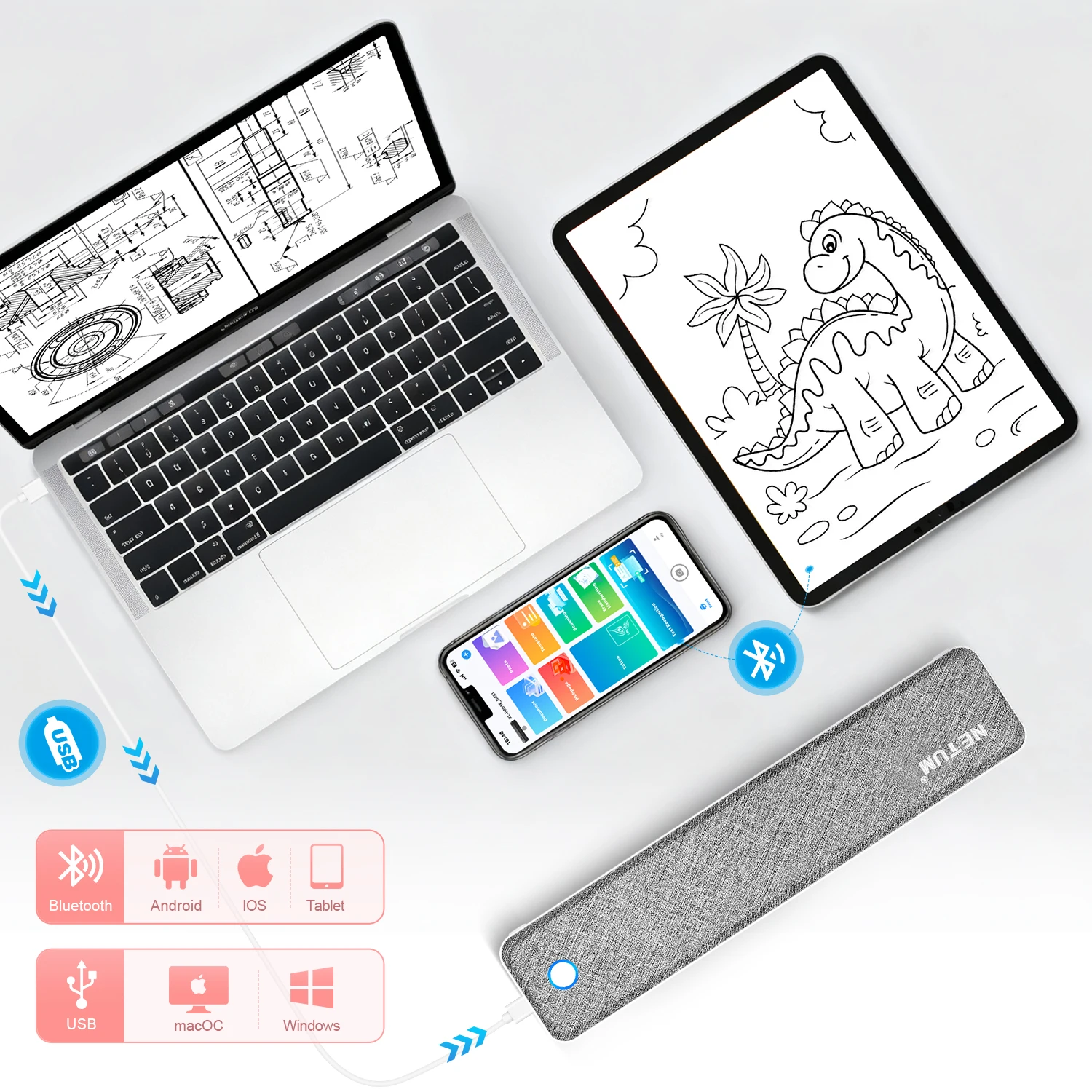 

NETUM P10 Portable Wireless Thermal Printer Ink-Free A4 Printing for Documents Labels Multi-Size Paper Smartphone PC Compatible